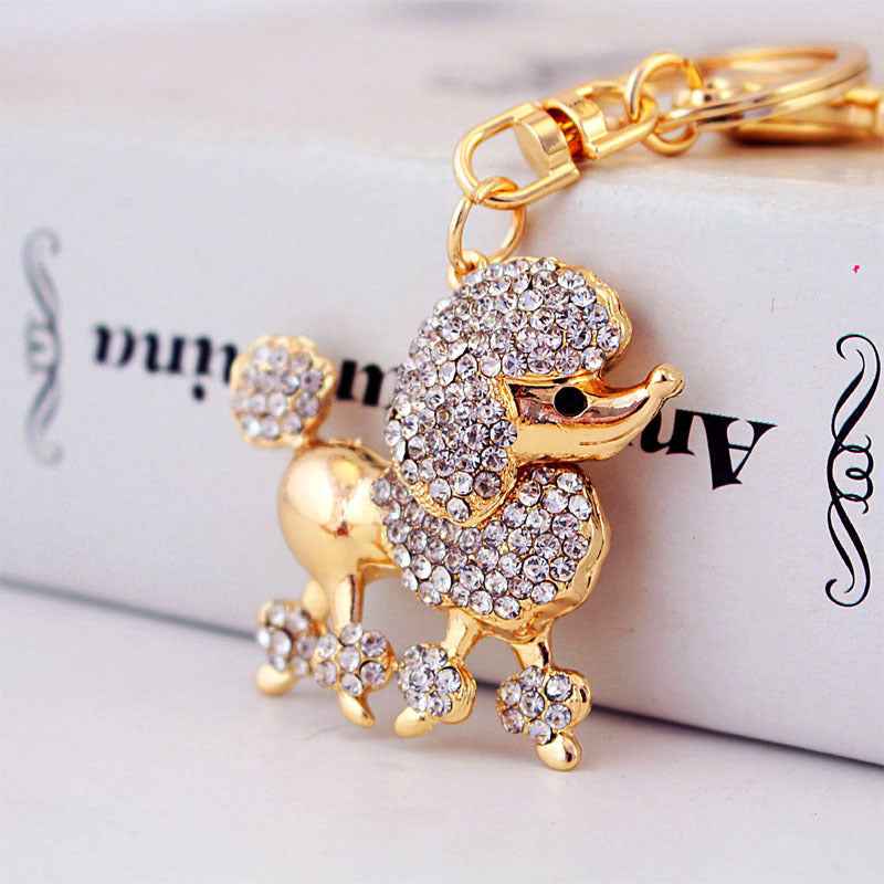 Cartoon Crystal Poodle Puppy Keychain Pendant
