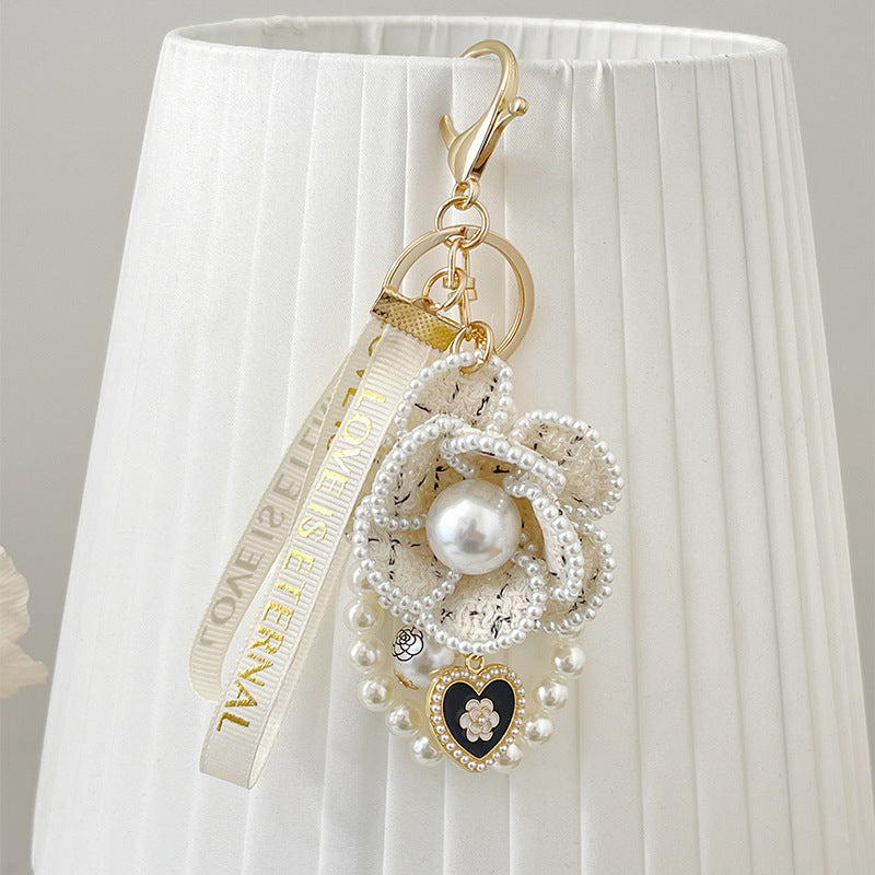 Camellia Ribbon Pearl Key Chain by Savge Charmz