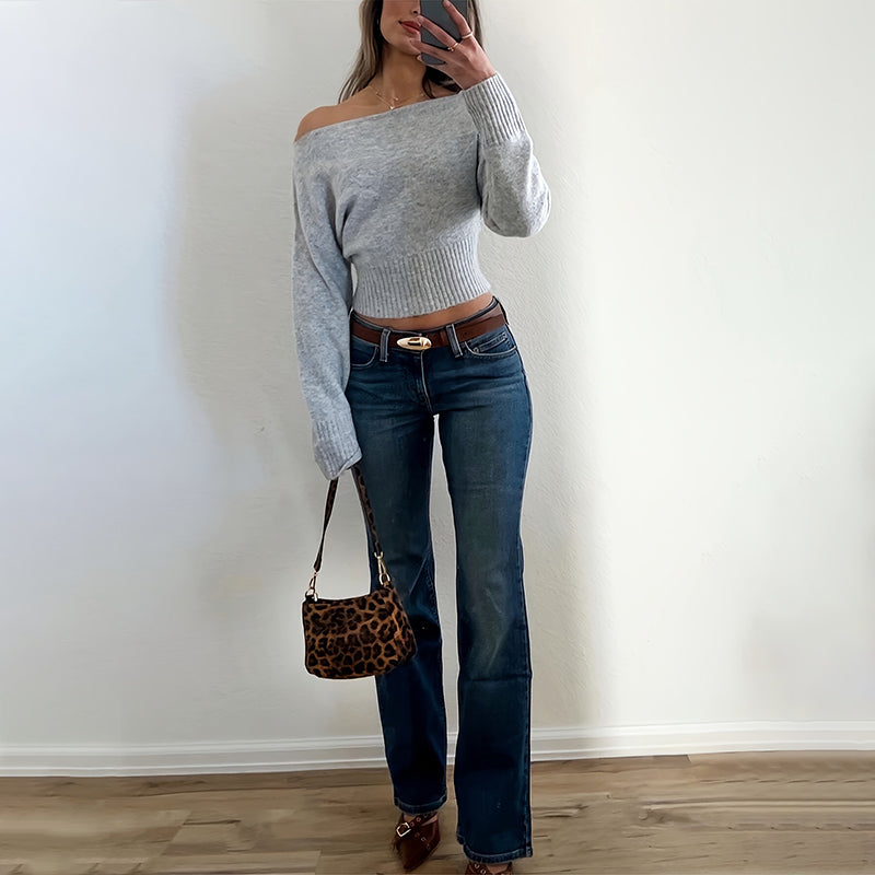 Women's Off The Shoulder Cropped Sweater