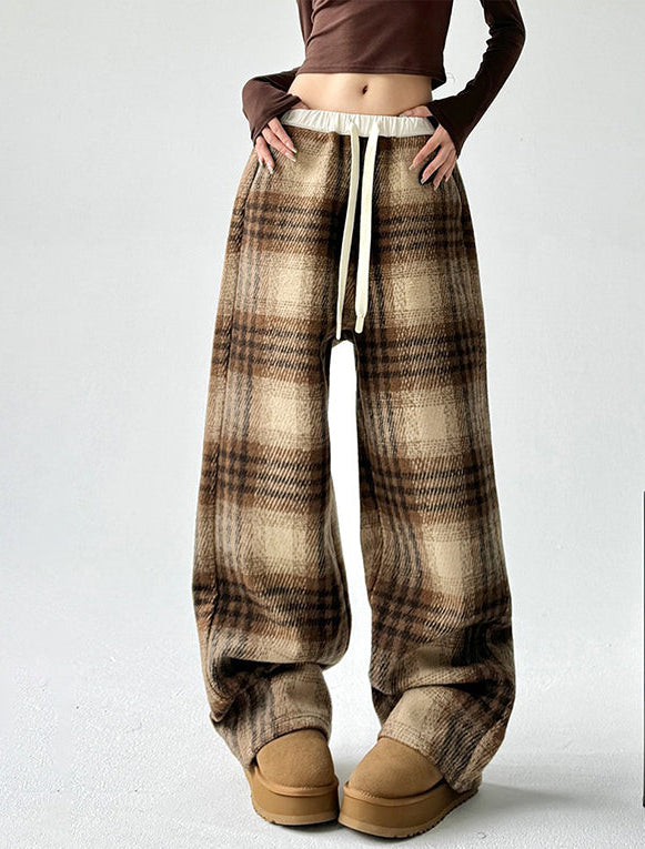 Women's High-Waisted Plaid Wide Leg Pants