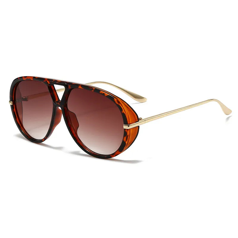 Brown aviator sunglasses with UV400 protection, tortoiseshell polycarbonate frame, acrylic lenses, and metal-plastic temples.