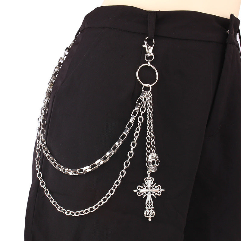 silver skull cross vintage wallet chain