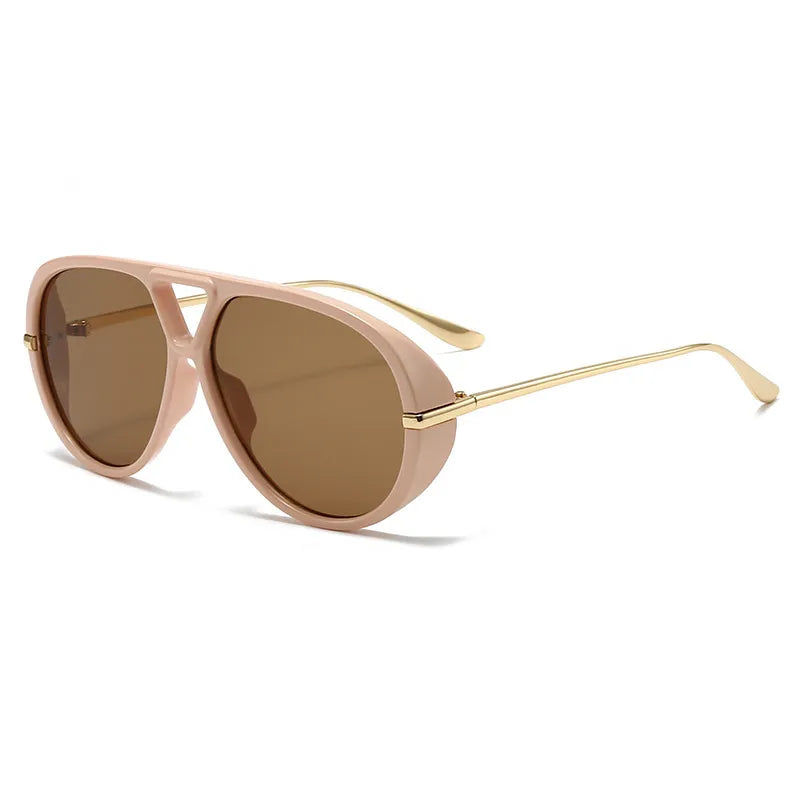 Aviator fashion sunglasses with UV400 protection, polycarbonate frame, acrylic lenses, and metal-plastic hybrid temples.