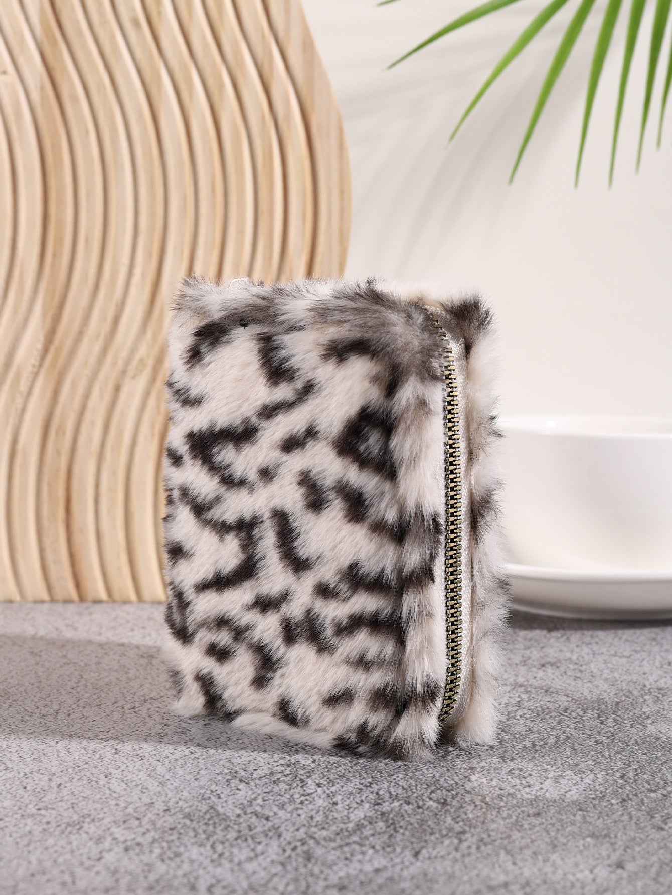 Fluffy Leopard-Print Coin Card Holder Wallet