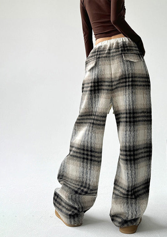 Women's High-Waisted Plaid Wide Leg Pants