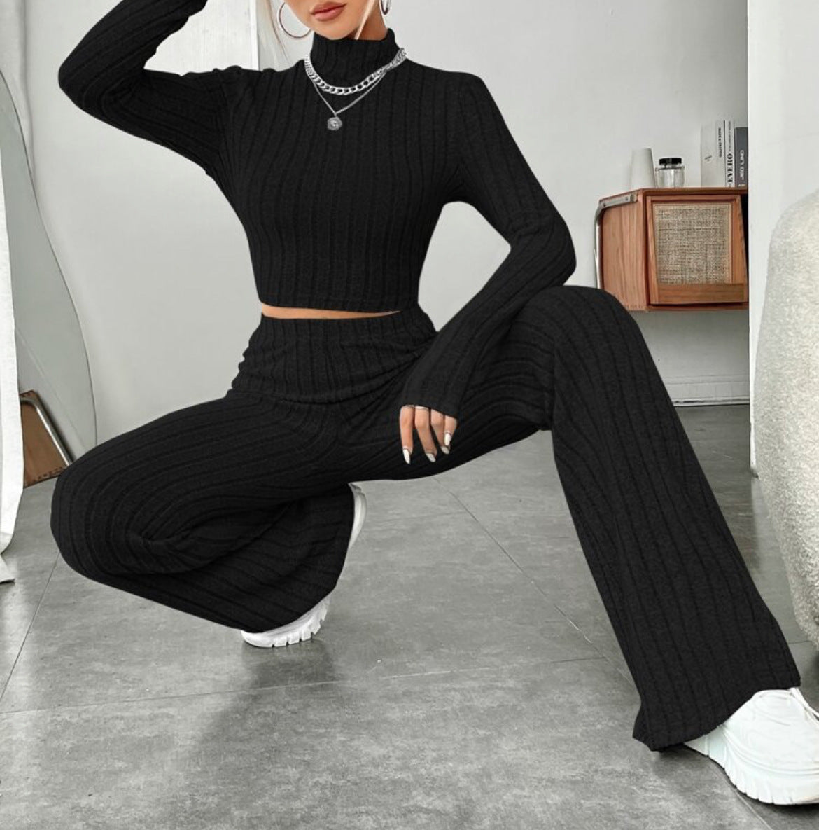 Women’s Lounge Waist High Trousers Set