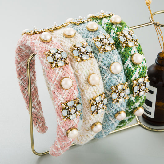 Diadema para el pelo de perlas con taladro de cristal estilo clásico