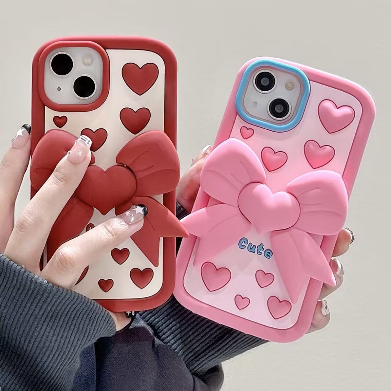 3D Bracket Bow Heart Phone Case