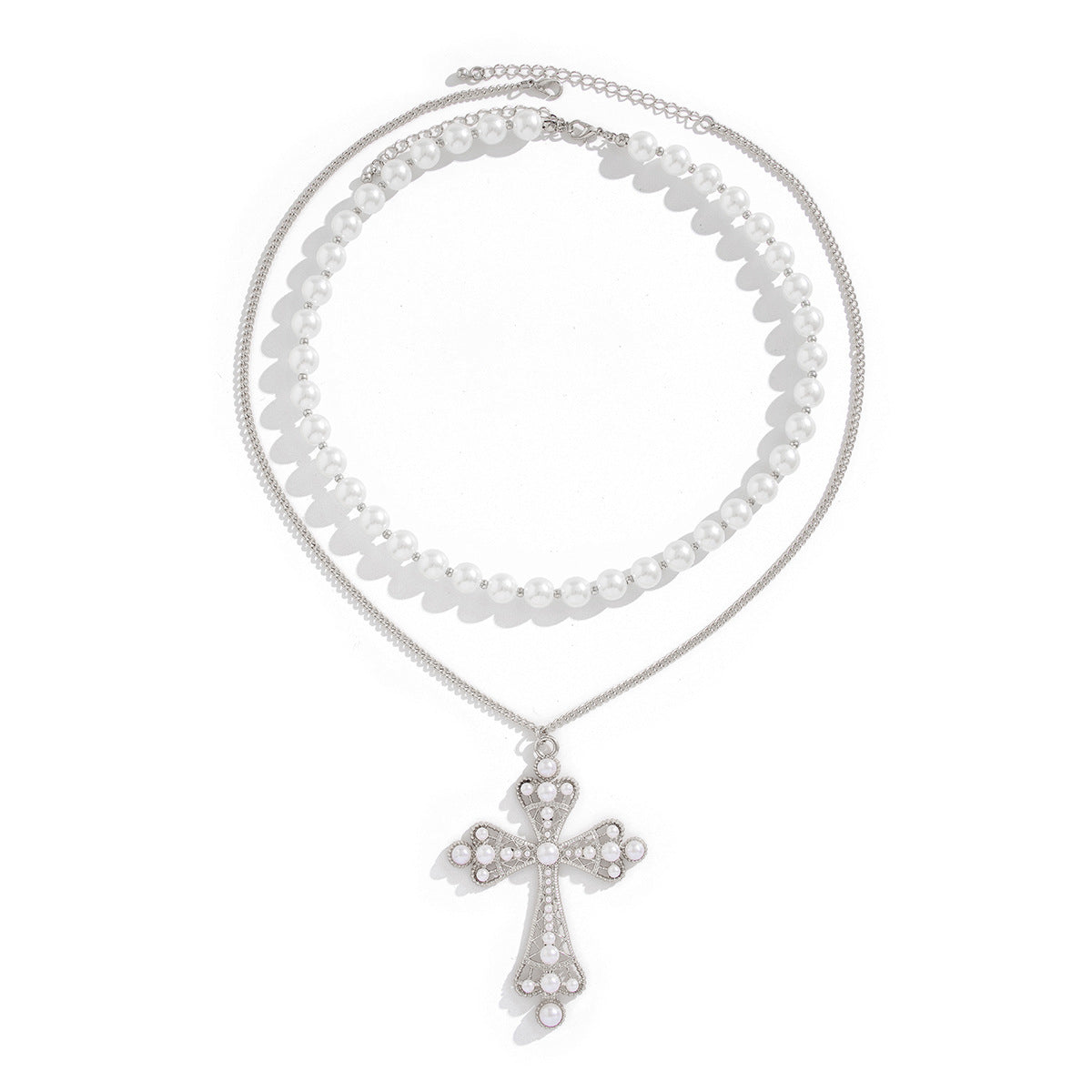 Pearl cross white diamond chain