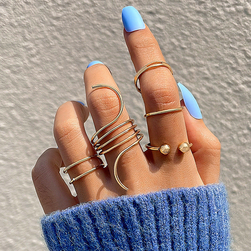 5pc Wavy Open Rings