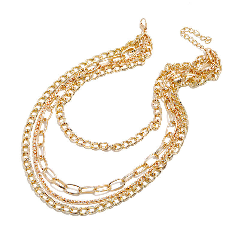 Women’s multilayer thick chain necklace in radiant gold, crafted with premium alloy for stylish fashion statement.