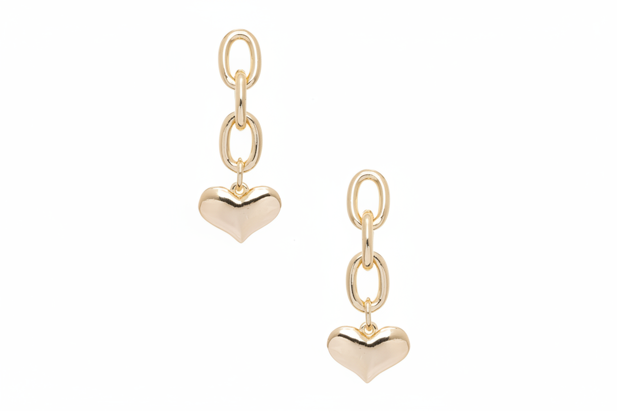 Gold Chain Link Heart Drop Earrings