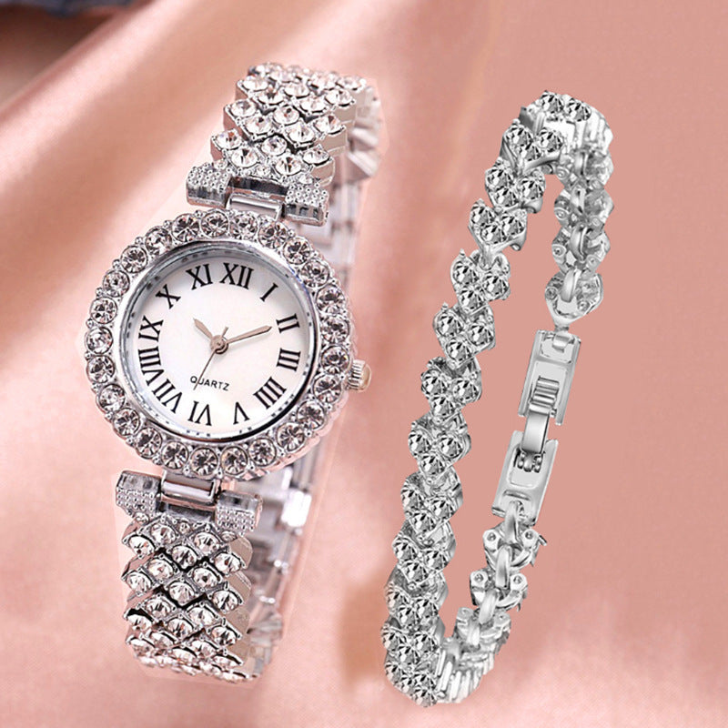 Women’s Gold Diamond-Encrusted Watch and Matching Bracelet