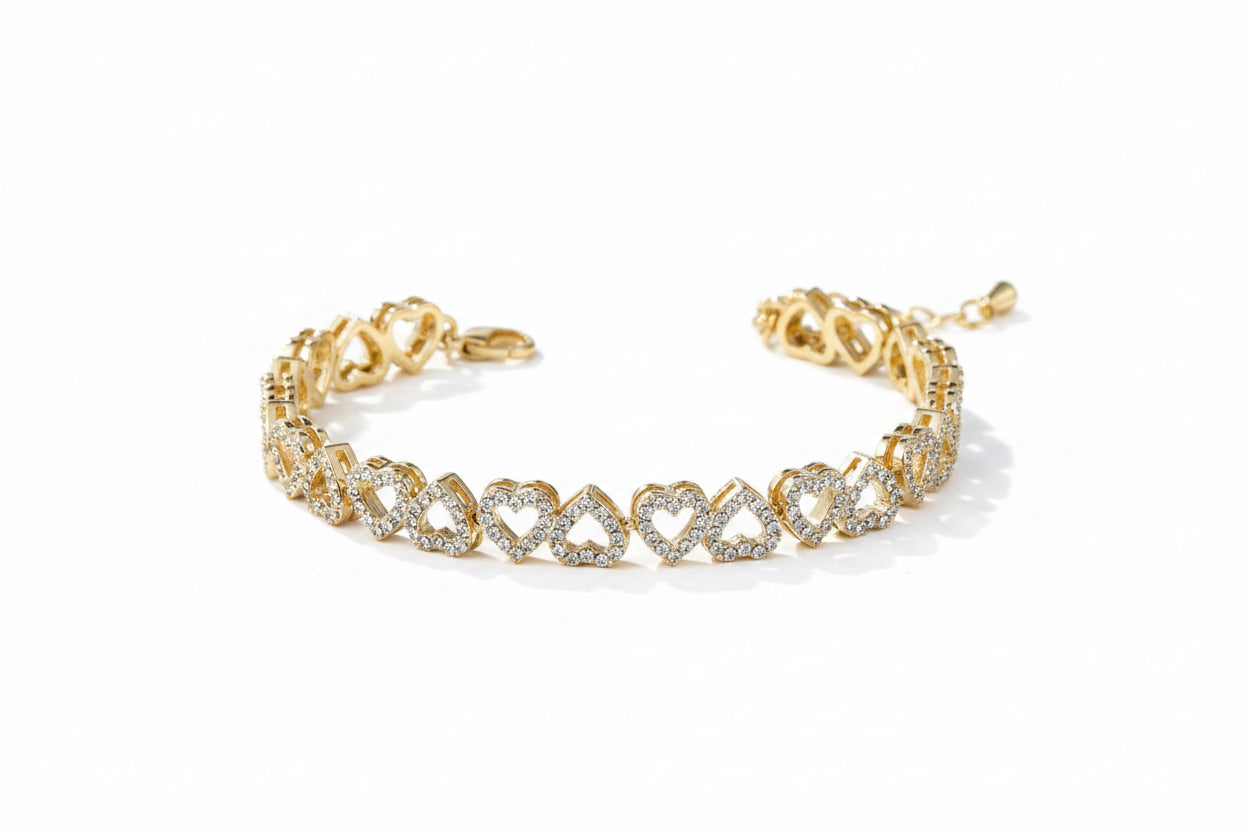 High-grade CZ Diamond Heart-shaped Stitching Adjustable Bracelet