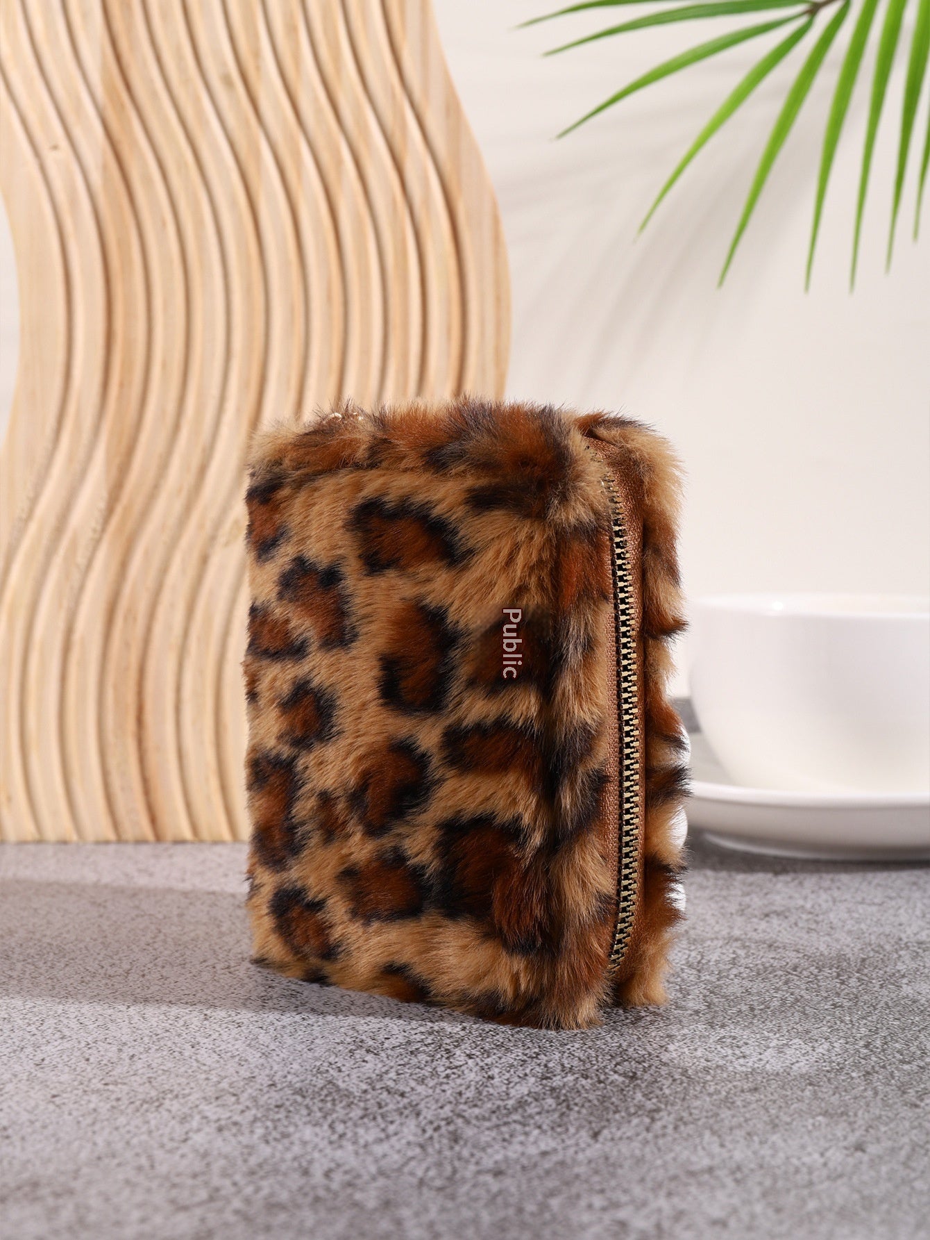 Fluffy Leopard-Print Coin Card Holder Wallet