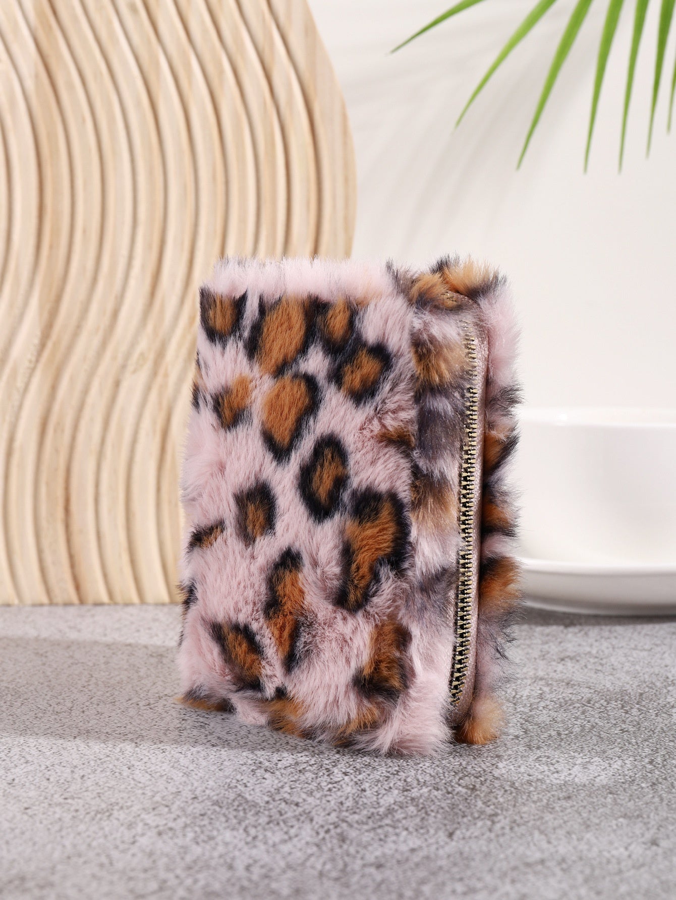 Fluffy Leopard-Print Coin Card Holder Wallet