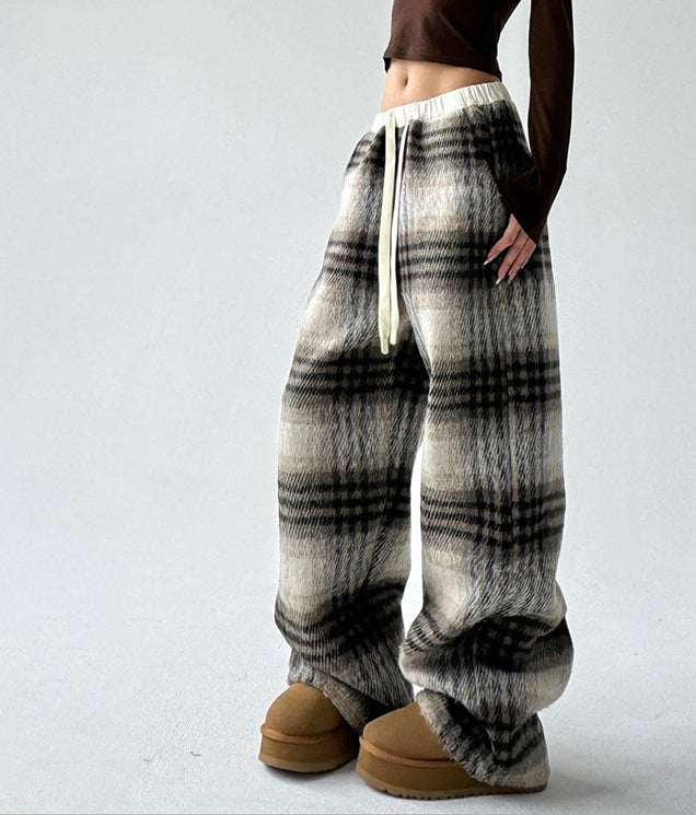 Women's High-Waisted Plaid Wide Leg Pants