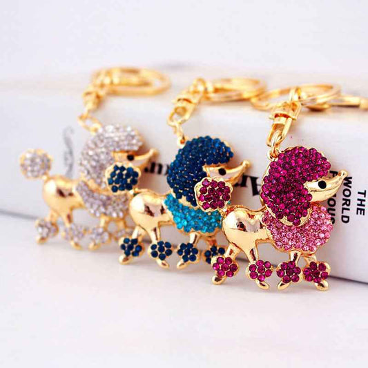 Cartoon Crystal Poodle Puppy Keychain Pendant