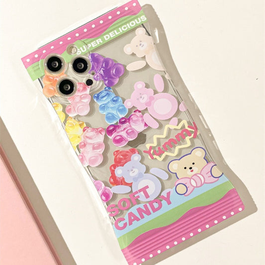 Funda de teléfono de oso de goma con diseño 3D de dibujos animados