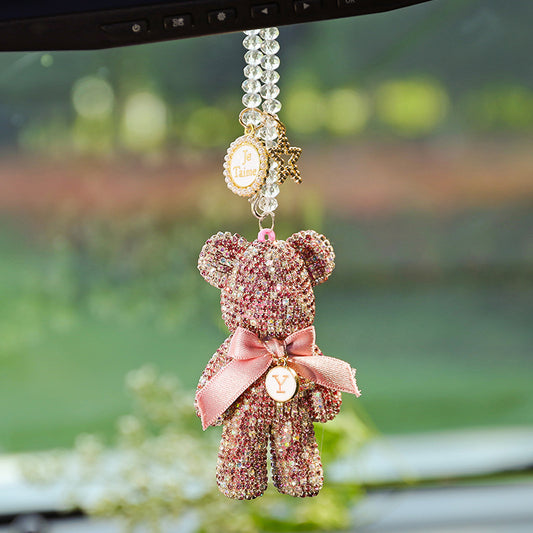 Car Rearview Mirror Diamond-embedded Bear Ornaments