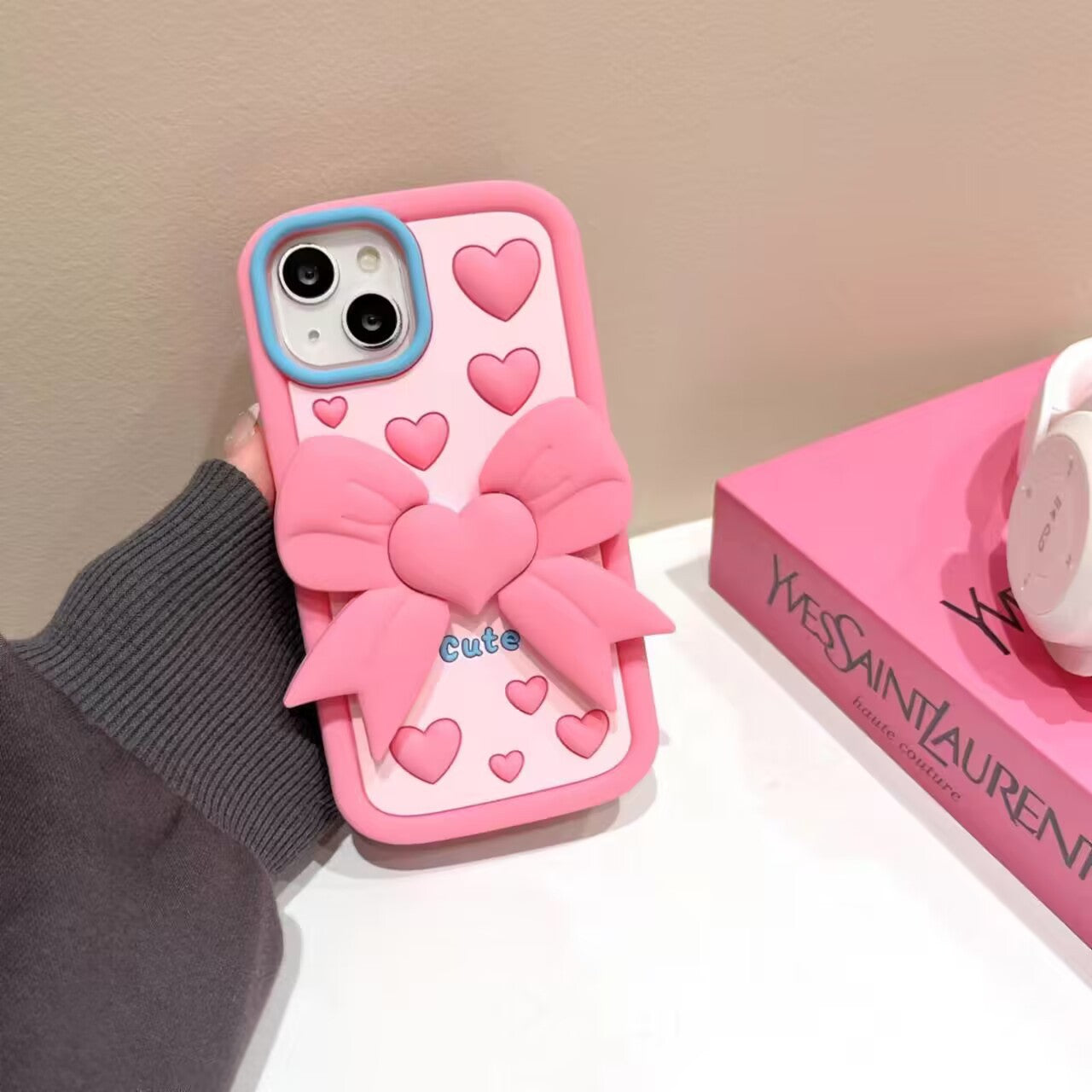 3D Bracket Bow Heart Phone Case