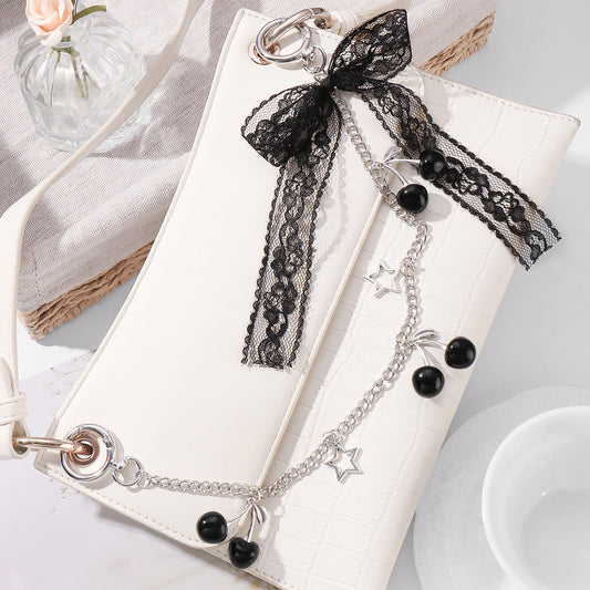 Cherry Chain Bow Lace Bag Charm Pendant