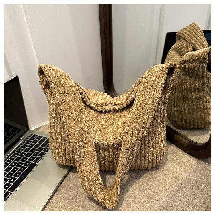 Womens Casual Corduroy Shoulder Tote Bag