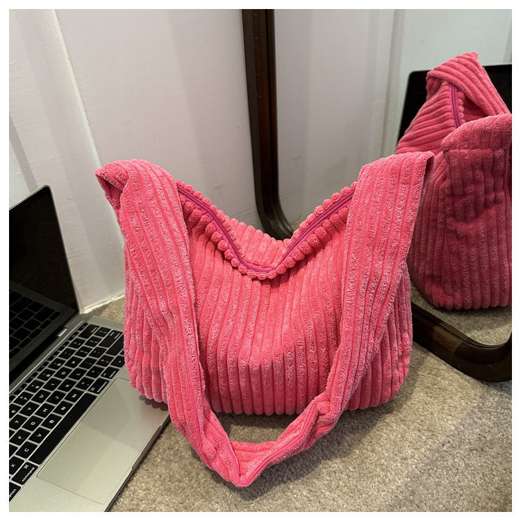 Womens Casual Corduroy Shoulder Tote Bag
