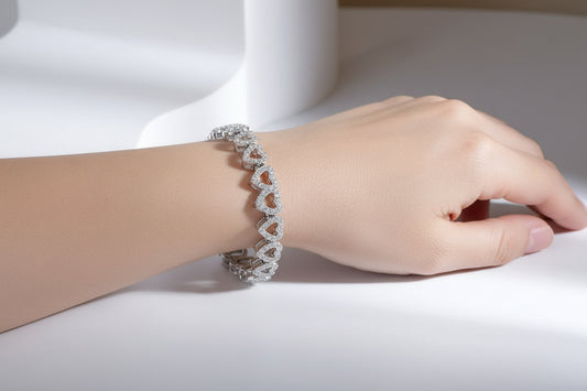 High-grade CZ Diamond Heart-shaped Stitching Adjustable Bracelet