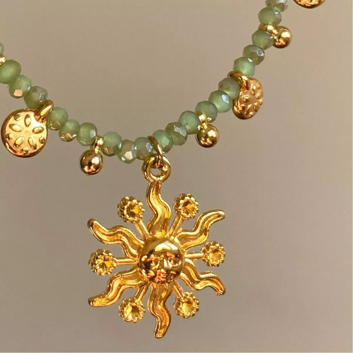 14K Gold-Plated Bead Sun Pendant Necklace 