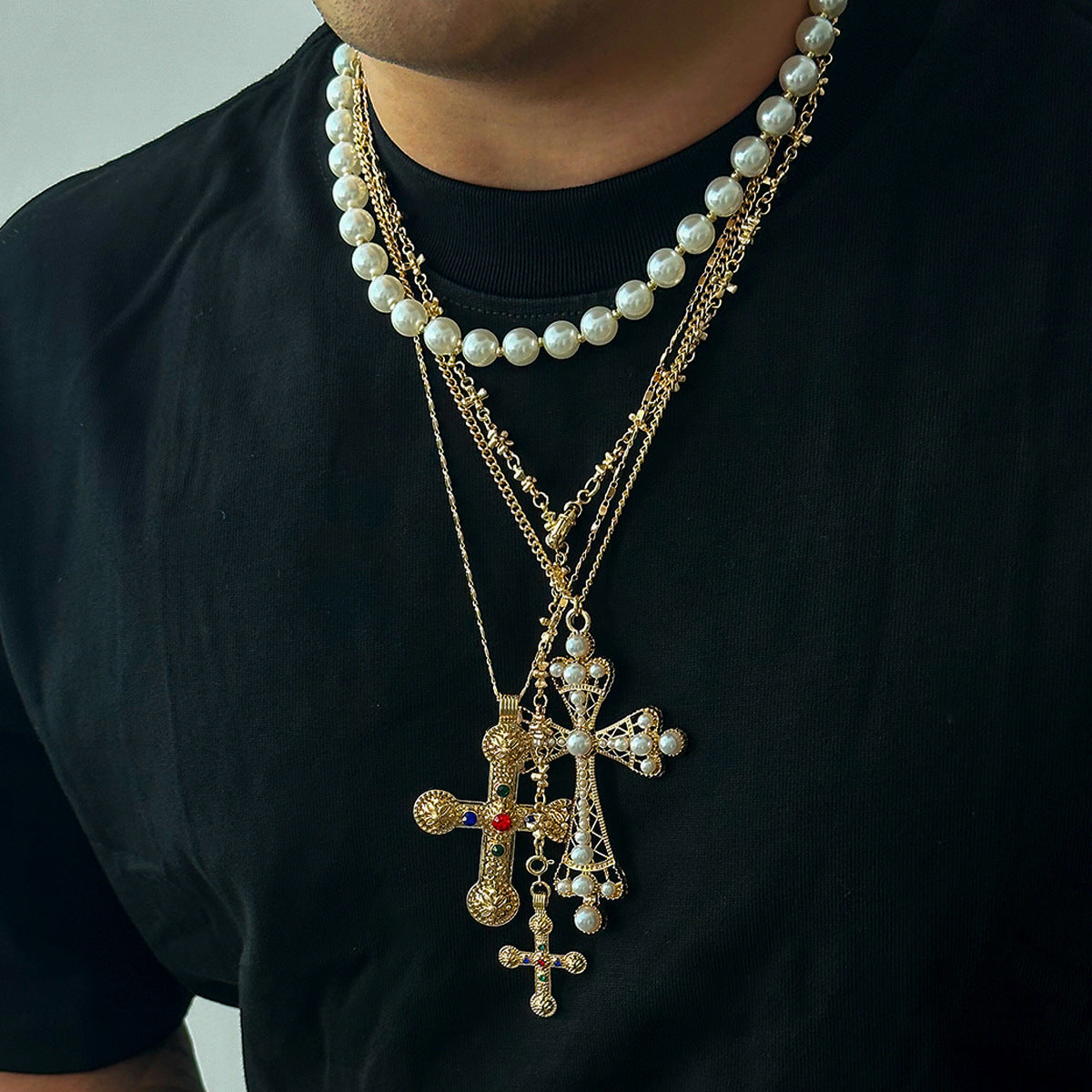 Men’s pearl cross chain 