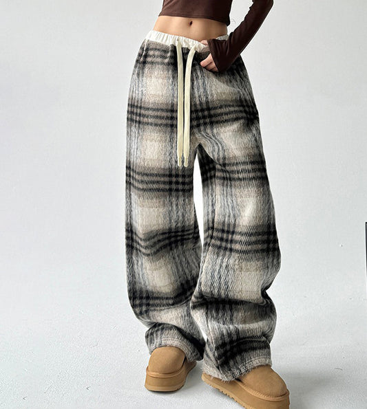 Women's High-Waisted Plaid Wide Leg Pants