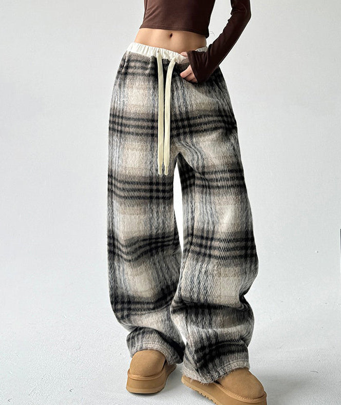 Women's High-Waisted Plaid Wide Leg Pants