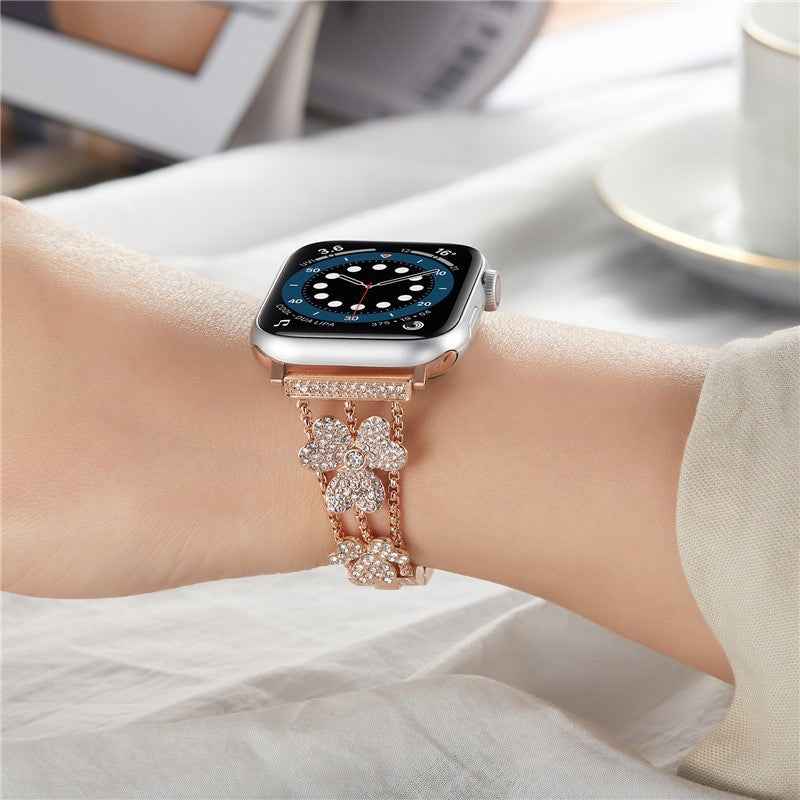 Clover Style Watch Strap With Diamonds Watch Band