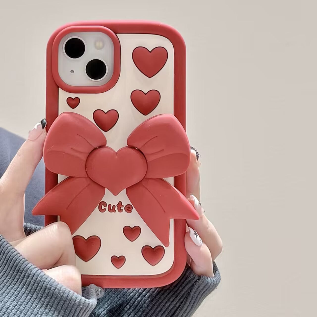 3D Bracket Bow Heart Phone Case
