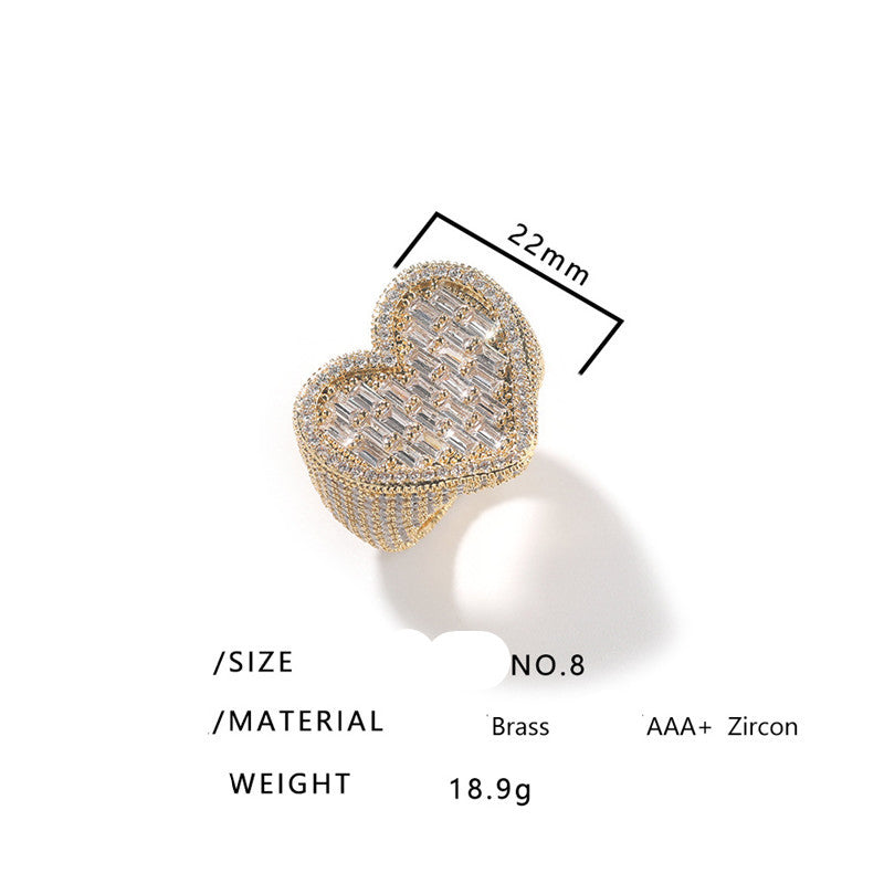 Gold Sweet Heart Love Ring featuring high-quality AAA+ Zircon and crafted in brass, size 8.