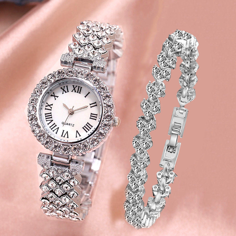 Women’s Gold Diamond-Encrusted Watch and Matching Bracelet