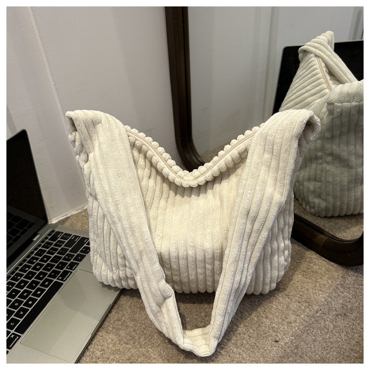 Womens Casual Corduroy Shoulder Tote Bag