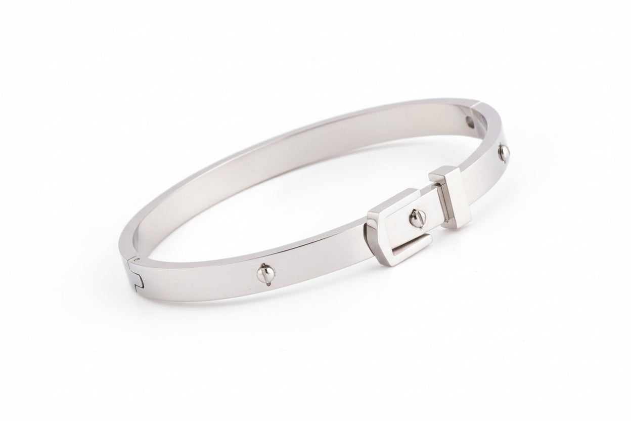 Buckle Diamond-embedded Stainless Steel Bracelet