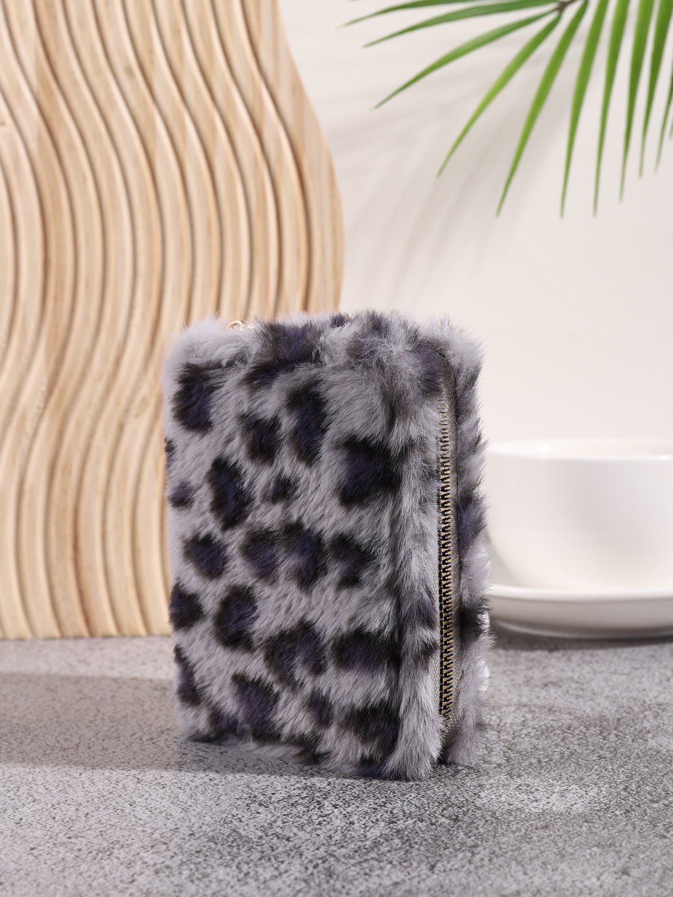 Fluffy Leopard-Print Coin Card Holder Wallet