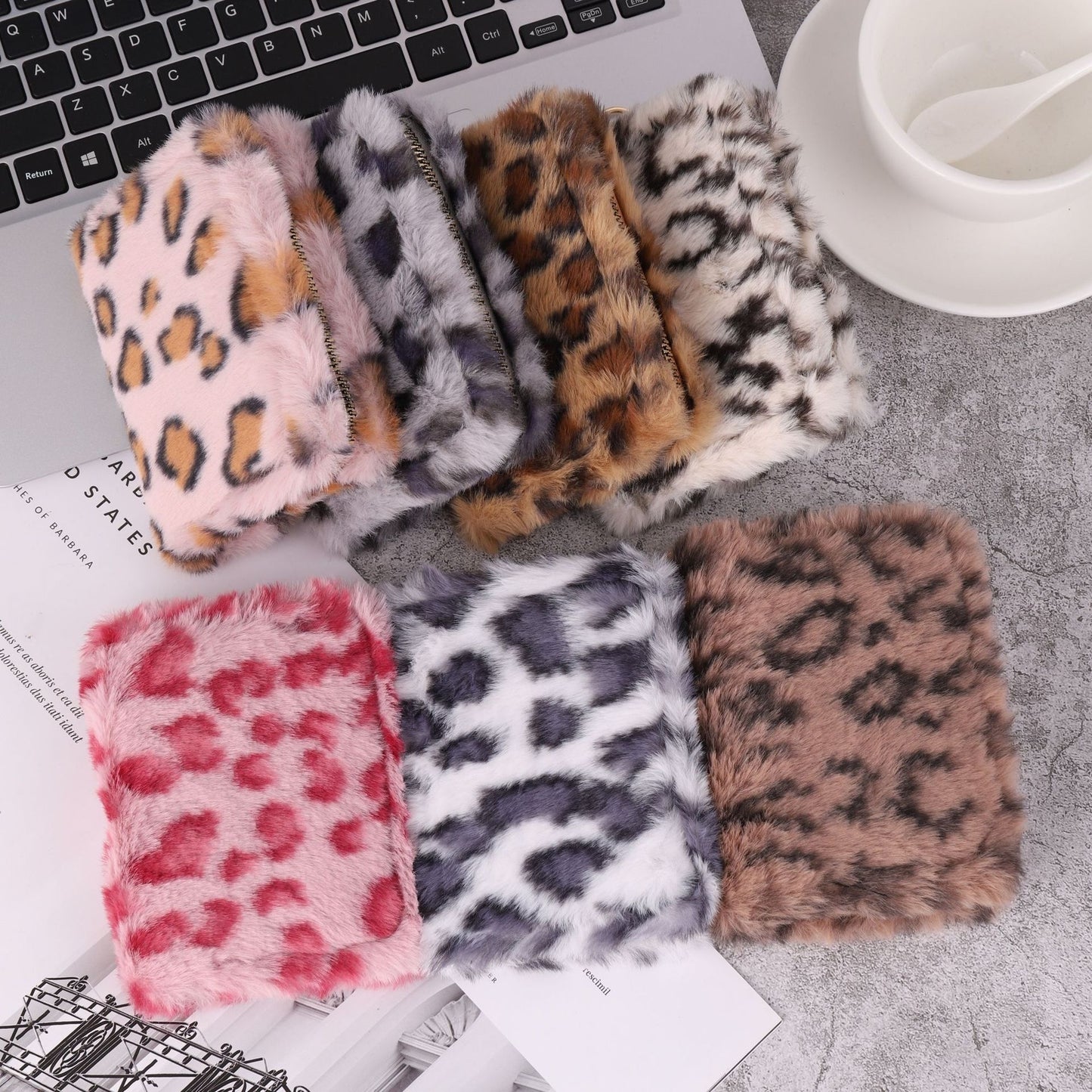 Fluffy Leopard-Print Coin Card Holder Wallet