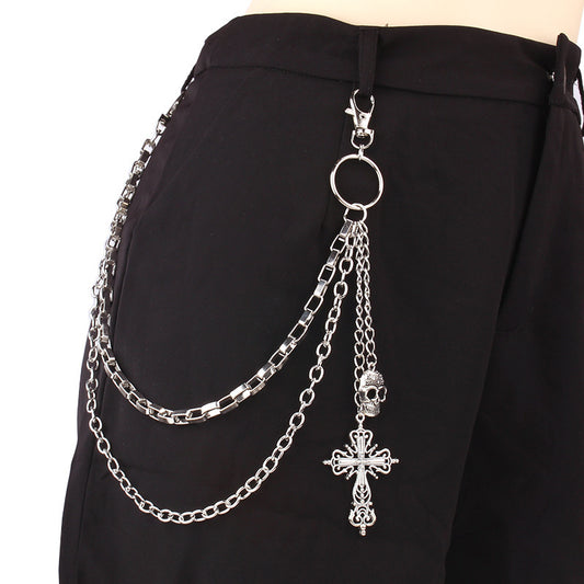 silver skull cross vintage wallet chain