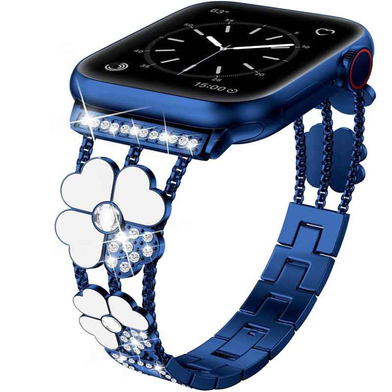 Diamond-Set Resin Clover Metal Strap Watch Band