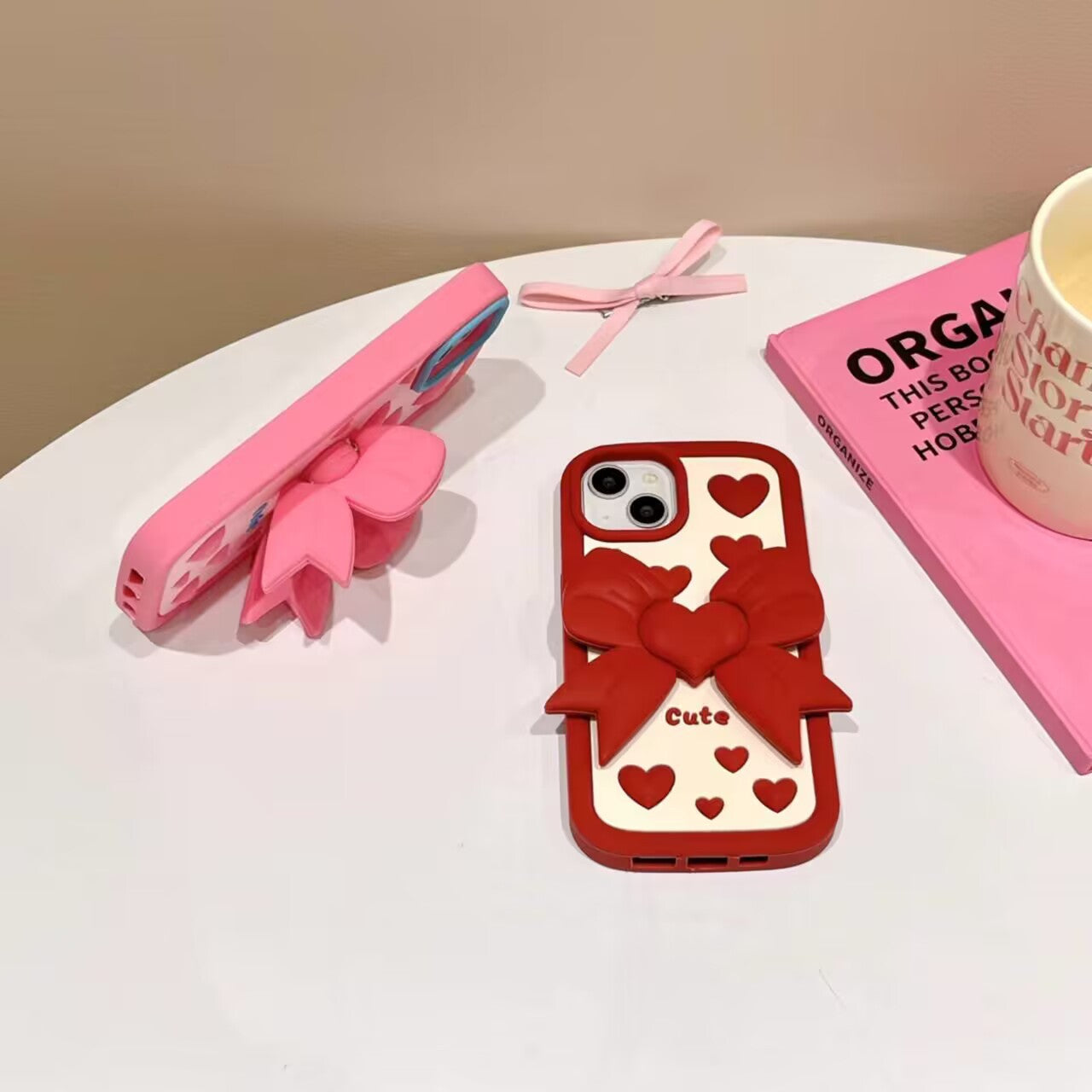 3D Bracket Bow Heart Phone Case