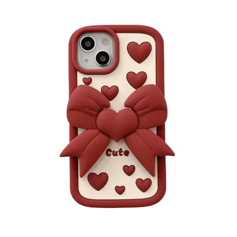 3D Bracket Bow Heart Phone Case