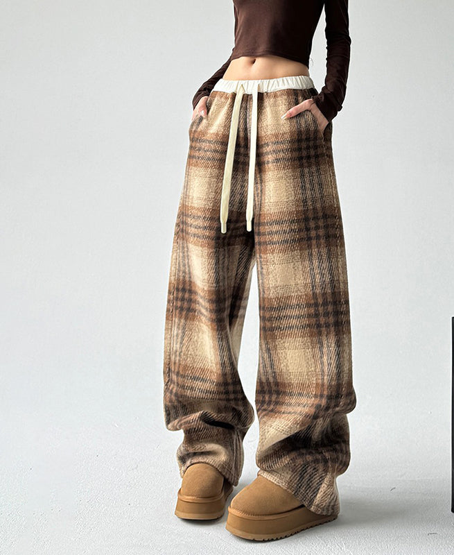 Women's High-Waisted Plaid Wide Leg Pants