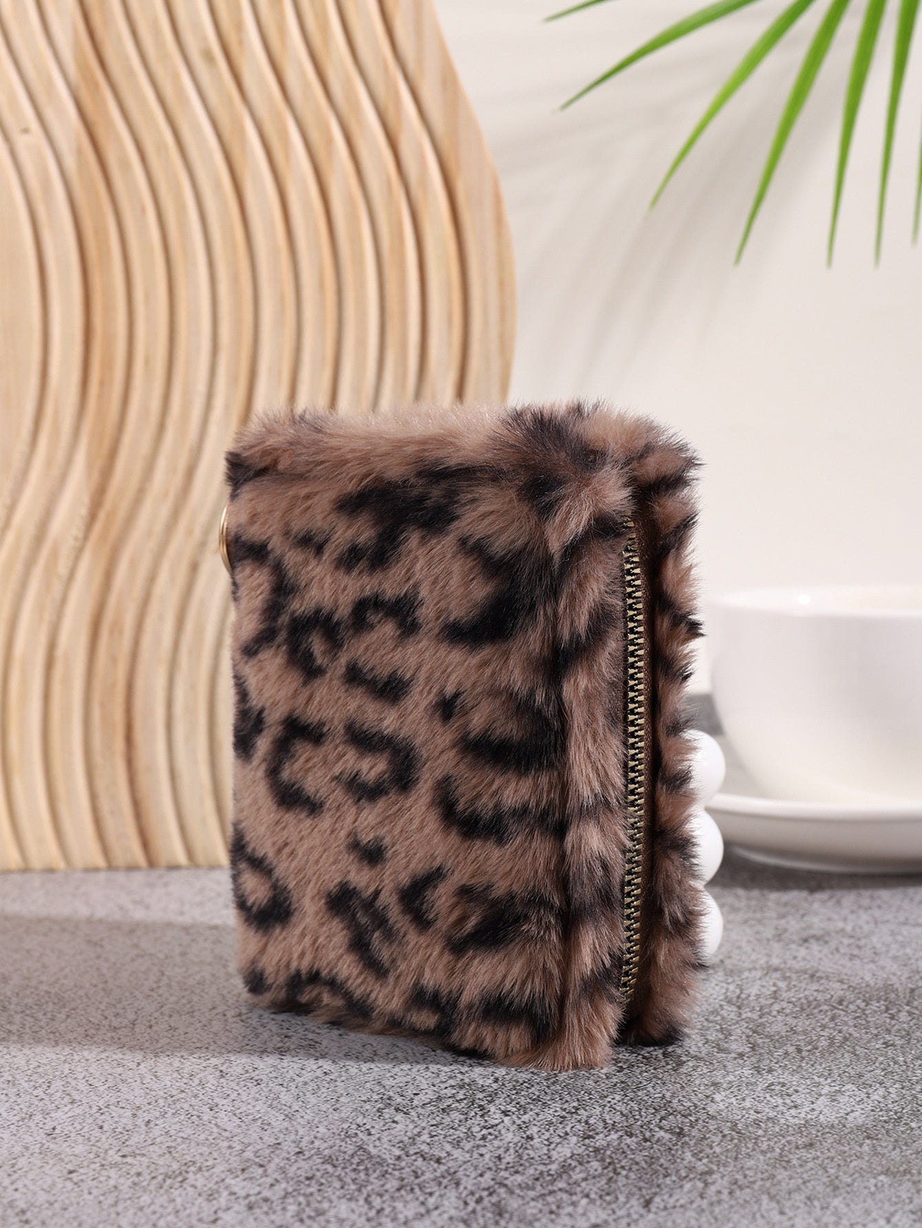 Fluffy Leopard-Print Coin Card Holder Wallet