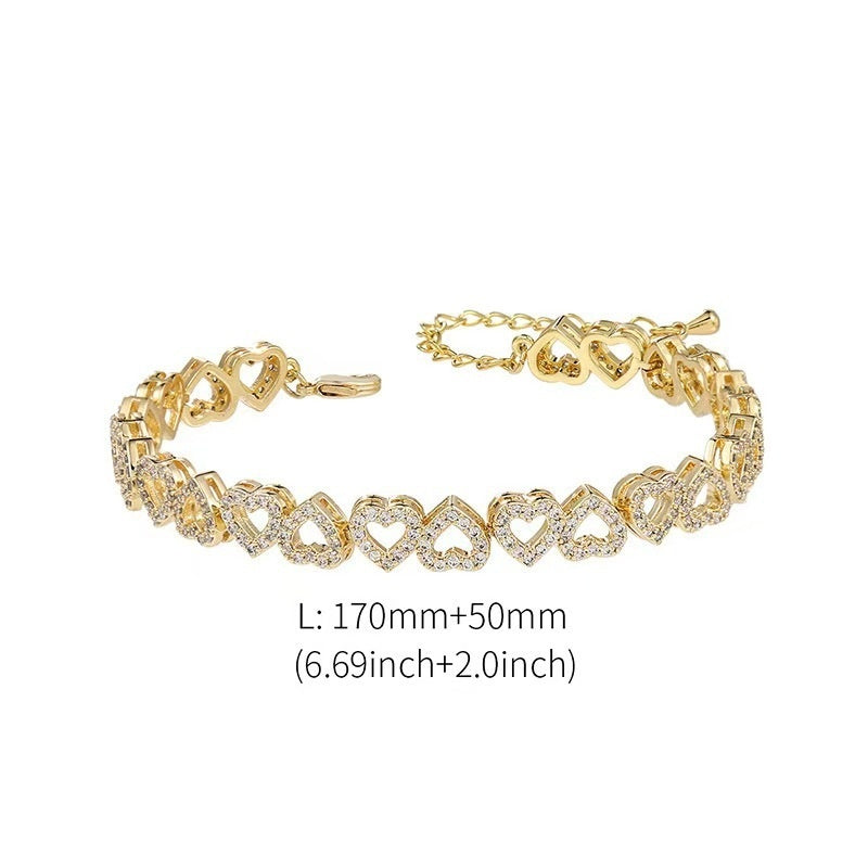 High-grade CZ Diamond Heart-shaped Stitching Adjustable Bracelet