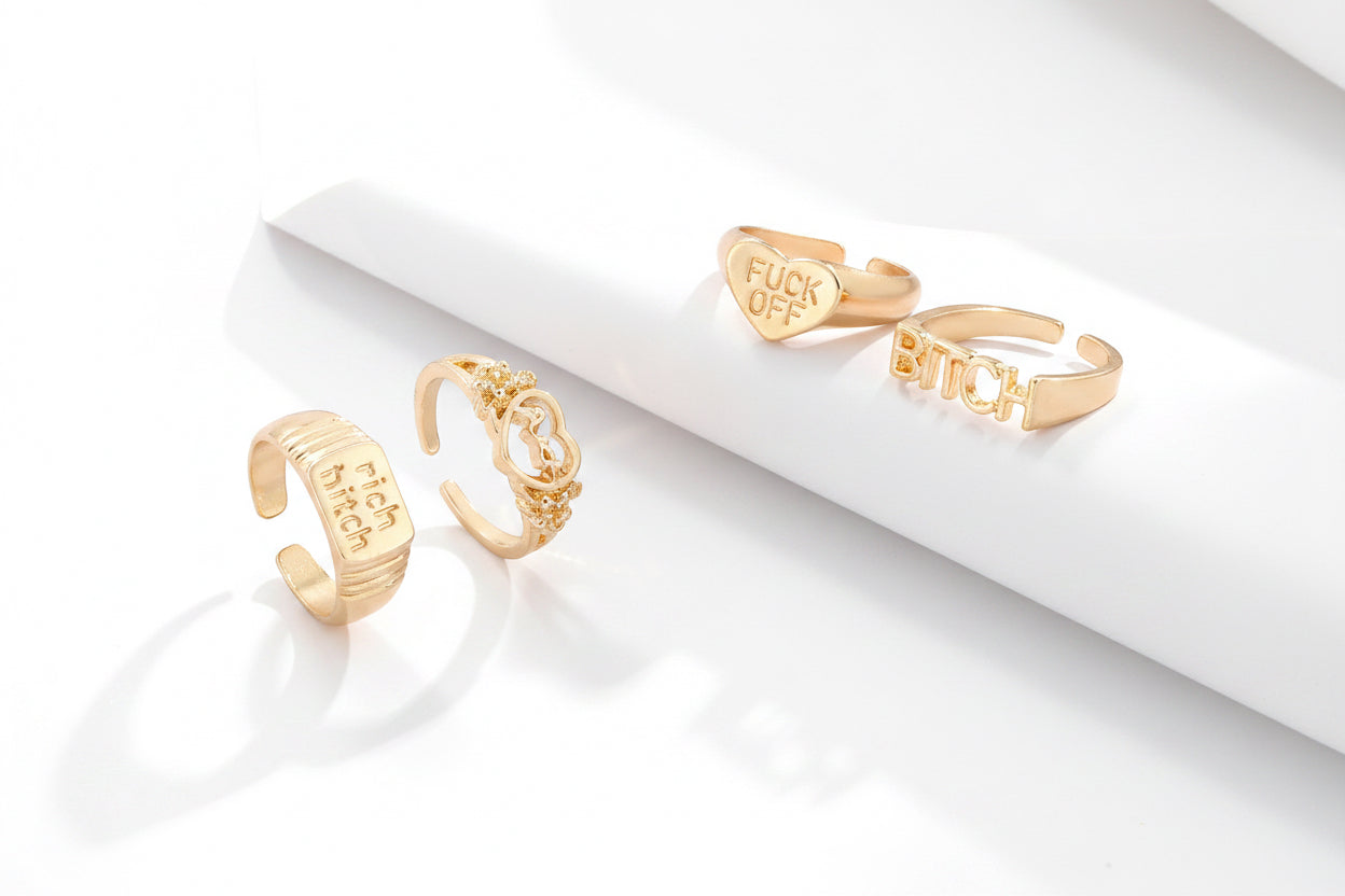 4pc Letter Cutout Heart Rings