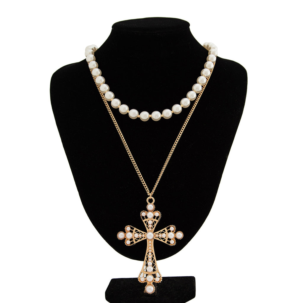 Gold Pearl cross chain 